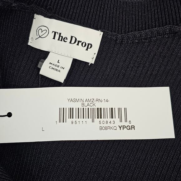 The Drop Yasmin Black Side Slit Rib Knit Midi Tank Dress Women's Size L NWT - Picture 9 of 14